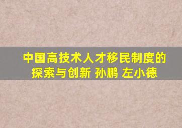 中国高技术人才移民制度的探索与创新 孙鹏 左小德